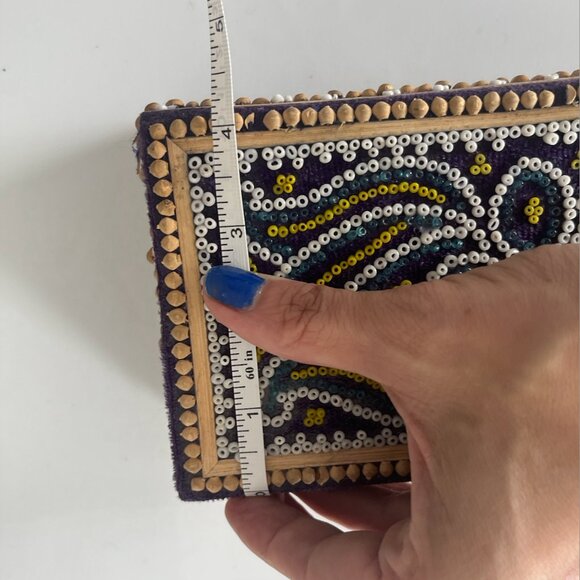 Vintage Blue Trinket Box Art Bead Work Handcrafted - Picture 9 of 9